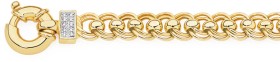 9ct+Gold+19cm+Solid+Double+Rollo+Bolt+Ring+Bracelet+with+Diamond+Accents