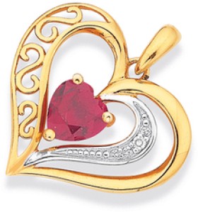 9ct+Gold+Created+Ruby+%26amp%3B+Diamond+Heart+Pendant