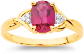 9ct+Created+Ruby+with+Diamond+Twist+Ring