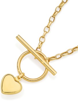 9ct+Gold+45cm+Puff+Heart+FOB+Belcher+Necklet