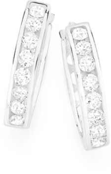 Sterling+Silver+12mm+Cubic+Zirconia+Hoop+Earrings