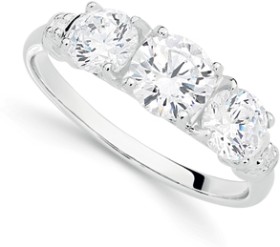 Sterling+Silver+Three+Stone+Cubic+Zirconia+%26amp%3B+Shoulder+Ring