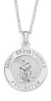 Sterling+Silver+15mm+Round+St.+Christopher+Pendant