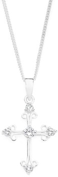 Sterling+Silver+Cubic+Zirconia+Curled+End+Cross+Pendant