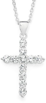 Sterling+Silver+15x25mm+Claw+Cubic+Zirconia+Cross+Pendant