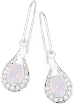 Sterling+Silver+Syn+White+Opal+in+Cubic+Zirconia+Open+Pear+Earrings