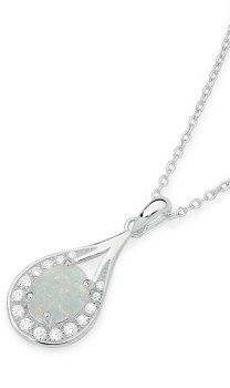 Sterling+Silver+Syn+White+Opal+in+Cubic+Zirconia+Open+Pear+Pendant