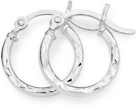 Sterling+Silver+2x14mm+Dia-Cut+Hoop+Earrings