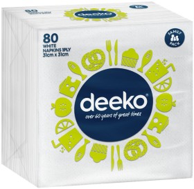 Deeko+White+Napkins+1+Ply+80+Pack