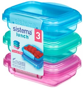 Sistema+Lunch+Rectangular+200mL+3Pk+Pink%2FBlue%2FTeal