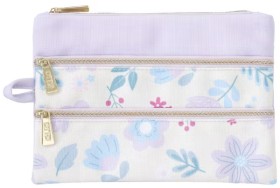 Otto+Recycle+Triple+Zip+Pencil+Case+Floral+Purple