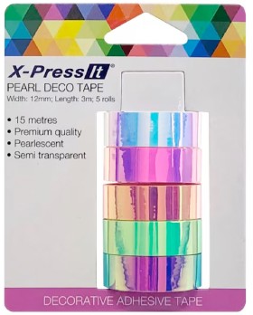 X-Press+It+Decorator+Tape+12mm+x+3m+Pearl+5+Pack