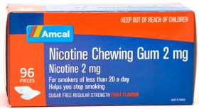 Amcal+Nicotine+Chewing+Gum+2mg+Sugar+Free+Fruit+Flavour+96+Pack