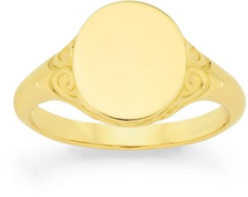 9ct+Gold+Filigree+Oval+Signet+Ring