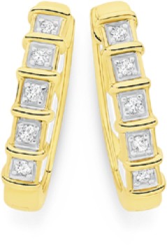 9ct+Gold+Diamond+Bar+Set+Huggie+Earrings