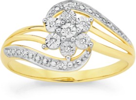 9ct+Gold+Diamond+Flower+Cluster+Swirl+Wrap+Ring