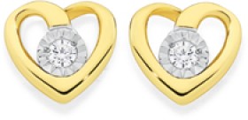 9ct+Gold+Diamond+Heart+Stud+Earrings