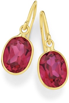 9ct+Gold+Created+Ruby+Bezel+Hook+Earrings