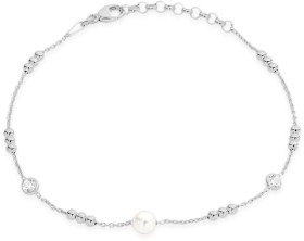 Sterling+Silver+19cm+Simulated+Pearl+%26amp%3B+Cubic+Zirconia+Fancy+Bead+Bracelet