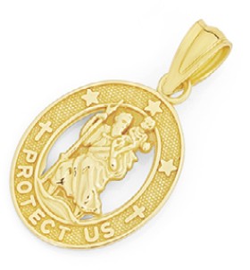 9ct+Gold+13mm+St.+Christopher+Oval+Medal+Pendant