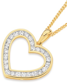 9ct+Gold+Diamond+Open+Heart+Pendant