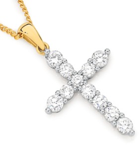 Alora+10ct+Gold+1+Carat+TW+Lab+Grown+Diamond+Cross+Pendant