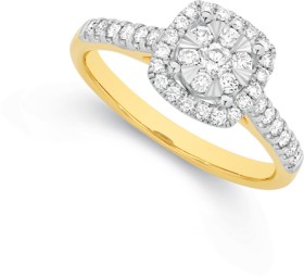 9ct+Gold+Diamond+Cushion+Shape+Ring