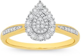 9ct+Gold+Diamond+Pear+Cluster+Ring