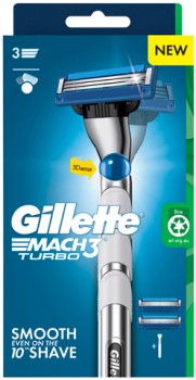 Gillette+Mach3+Turbo+Handle+%2B+2+Blade+Refills