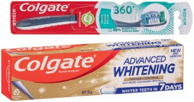 Colgate+360%26deg%3B+Toothbrush+1+Pack%2C+Advanced+Whitening+or+MaxFresh+Toothpaste+115g+Selected+Varieties