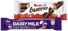 Kinder+Bueno+39%E2%80%9143g%2C+Cadbury+Medium+Bars+30%E2%80%9150g%2C+Roll+40%E2%80%9155g%2C+Fry%26rsquo%3Bs+Turkish+Delight%2C+Toblerone+or+Violet+Crumble+Bar+50g+Selected+Varieties