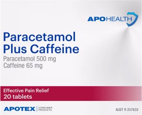 Apohealth+Paracetamol+500mg+Plus+Caffeine+65mg+20+Tablets