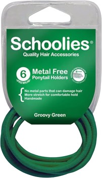 Schoolies+%23SC465+Metal+Free+Ponytail+Holders+Groovy+Green+6+Pack