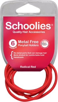 Schoolies+%23SC470+Metal+Free+Ponytail+Holders+Radical+Red+6+Pack