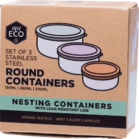 Ever+Eco+Stainless+Steel+Round+Nesting+Containers+Pastel+Collection+3+Pack