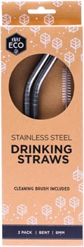 Ever+Eco+Stainless+Steel+Straws+with+Cleaning+Brush+Bent+2+Pack