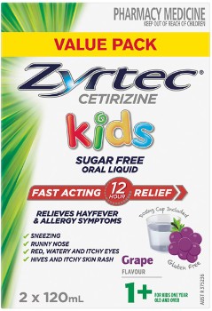 Zyrtec+Kids+Fast+Acting+Allergy+%26amp%3B+Hayfever+Relief+Grape+Flavour+Oral+Liquid+2+X+120ml