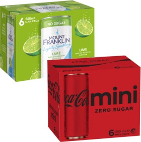 Coca-Cola%2C+Deep+Spring+or+Mt+Franklin+Mini+Cans+6x250mL