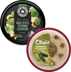 Obela+Garnished+Hommus+220g+or+Red+Rock+Deli+Dip+135g