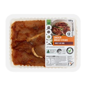 Woolworths+COOK+Sweet+Soy+BBQ+Chicken+Breast+Steak+500g+with+RSPCA+Approved+Chicken