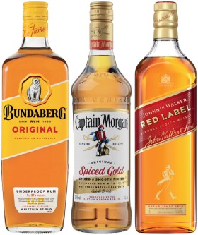 Bundaberg+UP+Rum%2C+Captain+Morgan+Spiced+Gold+or+Johnnie+Walker+Red+Label+Scotch+1+Litre