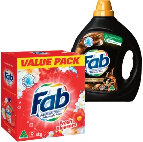 Fab+Laundry+Powder+3.8-4kg+or+Liquid+3.6+Litre+Selected+Varieties