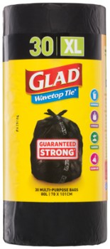 Glad+Wavetop+Tie+Multi%E2%80%91Purpose+80+Litre+Extra+Large+Bags+30+Pack