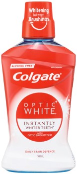 Colgate+Optic+White+Mouthwash+500mL+or+360%26deg%3B+Optic+White+Sonic+Power+Medium+Toothbrush+1+Pack