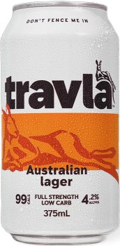 Travla-Full-Strength-Lager-Cans-375mL on sale