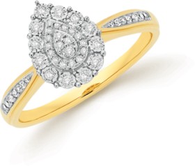 9ct+Two+Tone+Gold+Diamond+Pear+Ring