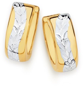 9ct-Gold-Two-Tone-10mm-Diamond-Cut-Huggie-Earrings on sale