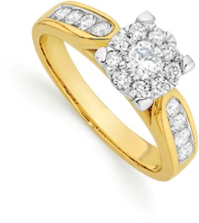 9ct+Gold+Diamond+Cluster+Ring