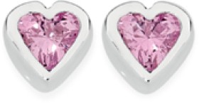 Sterling+Silver+Small+Pink+Cubic+Zirconia+Heart+Rubover+Studs