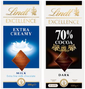 Lindt+Excellence+80%E2%80%91100g+or+Lindor+100g+Chocolate+Block+Selected+Varieties